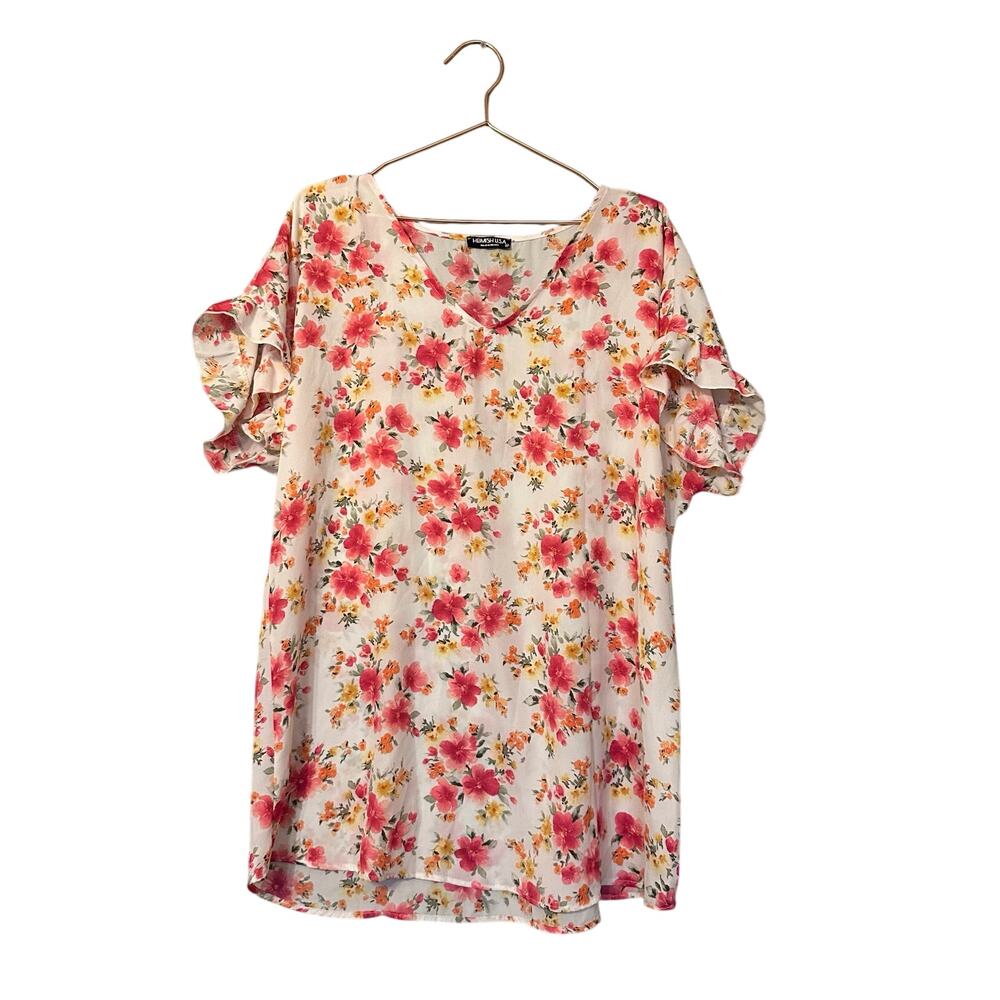 Heimish USA floral light weight short, sleeved blouse size,2X